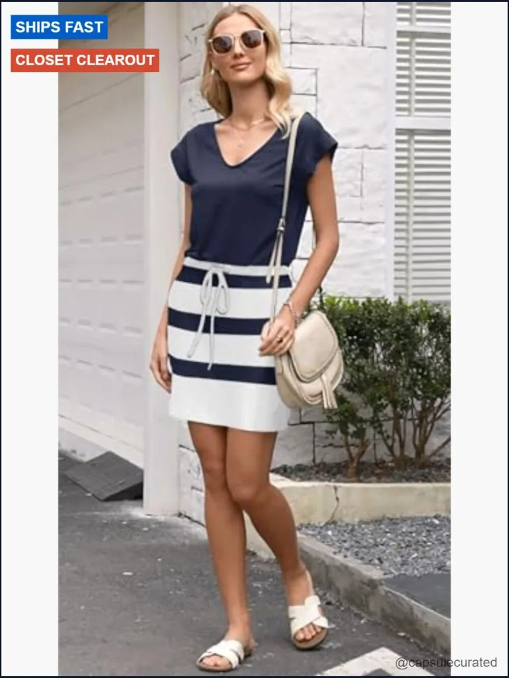 Sleeveless V Neck Tie Front Mini Dress with Pockets - Picture 5 of 7